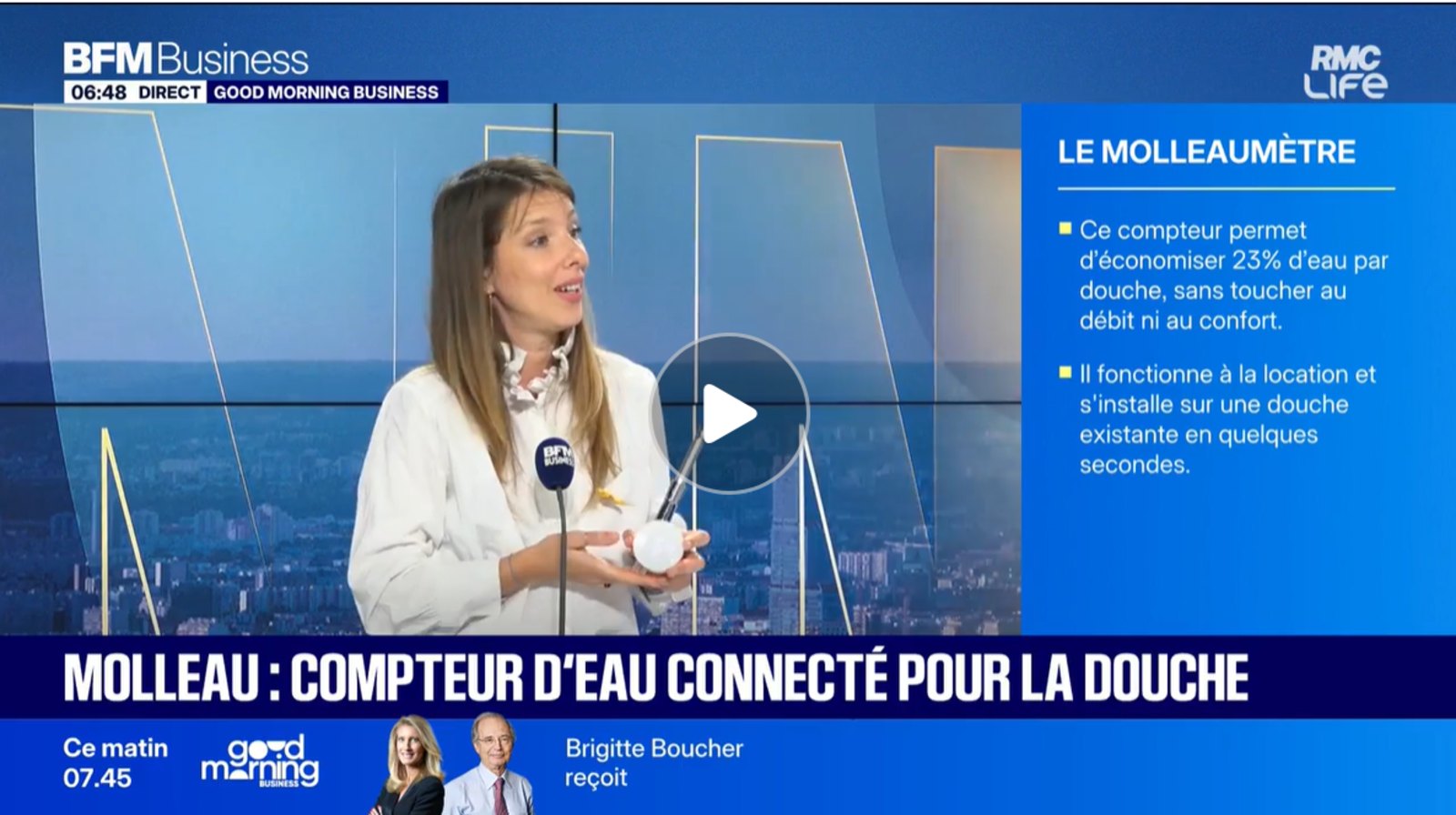 Émilie-Laye Birkui présente le Molleaumètre sur le plateau de Good Morning Business, BFM Business