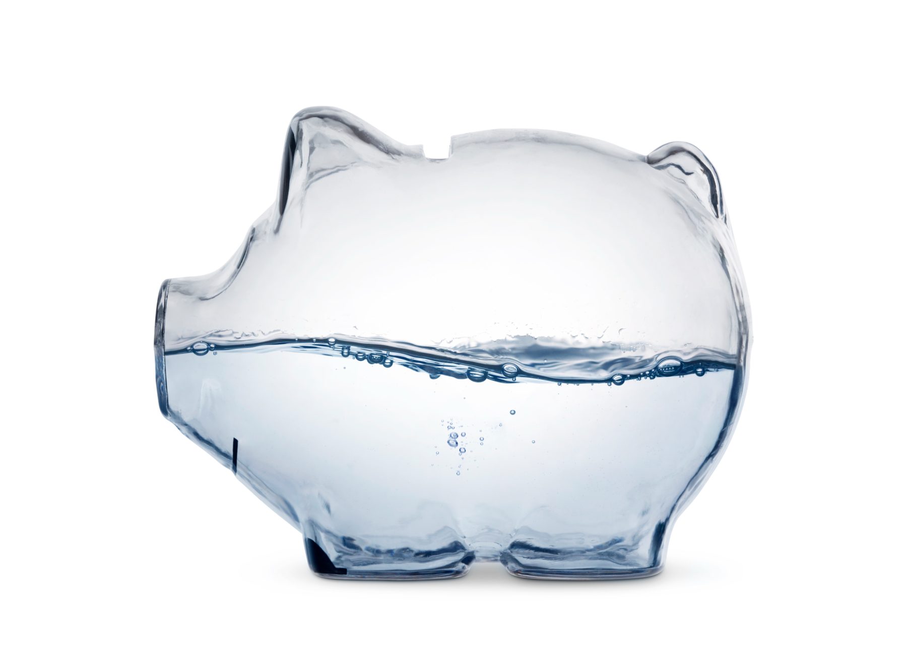 Tirelire remplie d'eau, symbole des charges d'eau d'un logement